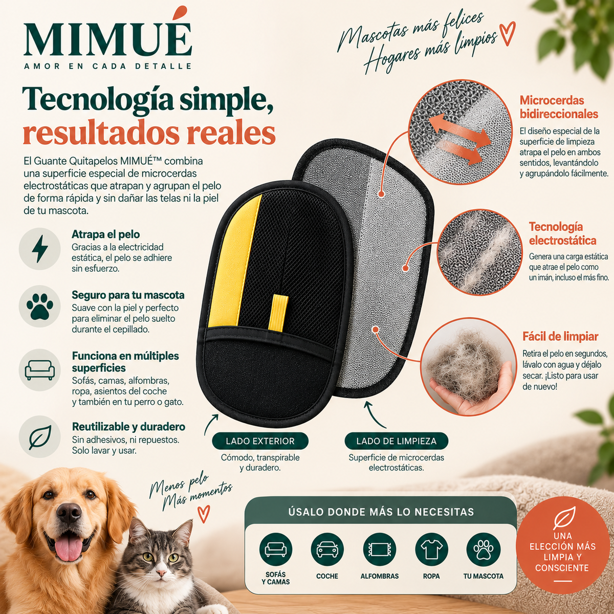 Guante quitapelos MIMUÉ: tecnología del tejido de malla
