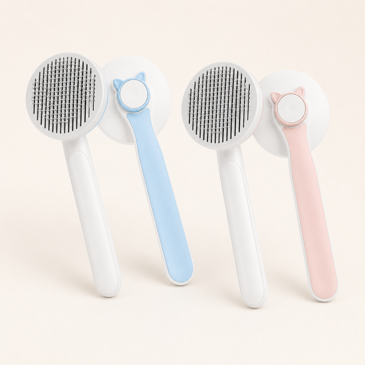 Cepillo autolimpiante para mascotas disponible en azul y rosa
